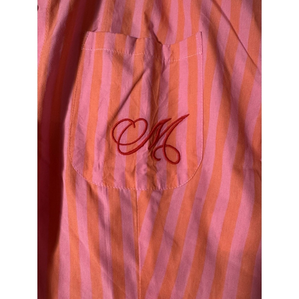 Anthropologie Maeve Monogram Cropped Shirt Sz S Crest Striped Button Up PJ Top - Picture 6 of 12